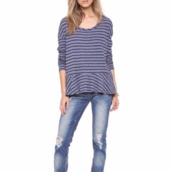 Free People Auntie Em Thermal Striped Peplum Tee - Picture 1 of 4